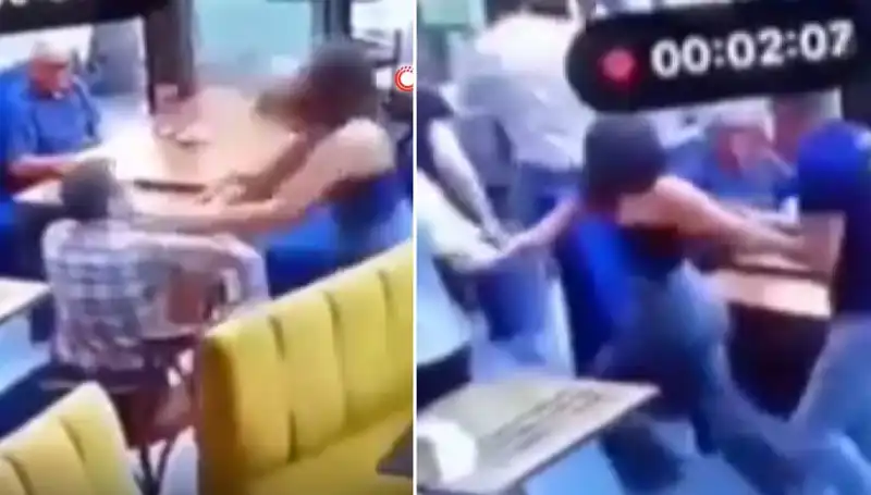 Garsona Saldıran Müşteri, Anında Tekme Tokat Cevap Aldı!
